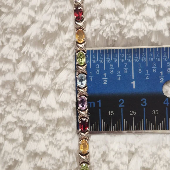 Vintage Sterling Silver XO Multi-Color Gemstone Tennis Bracelet - Picture 12 of 12